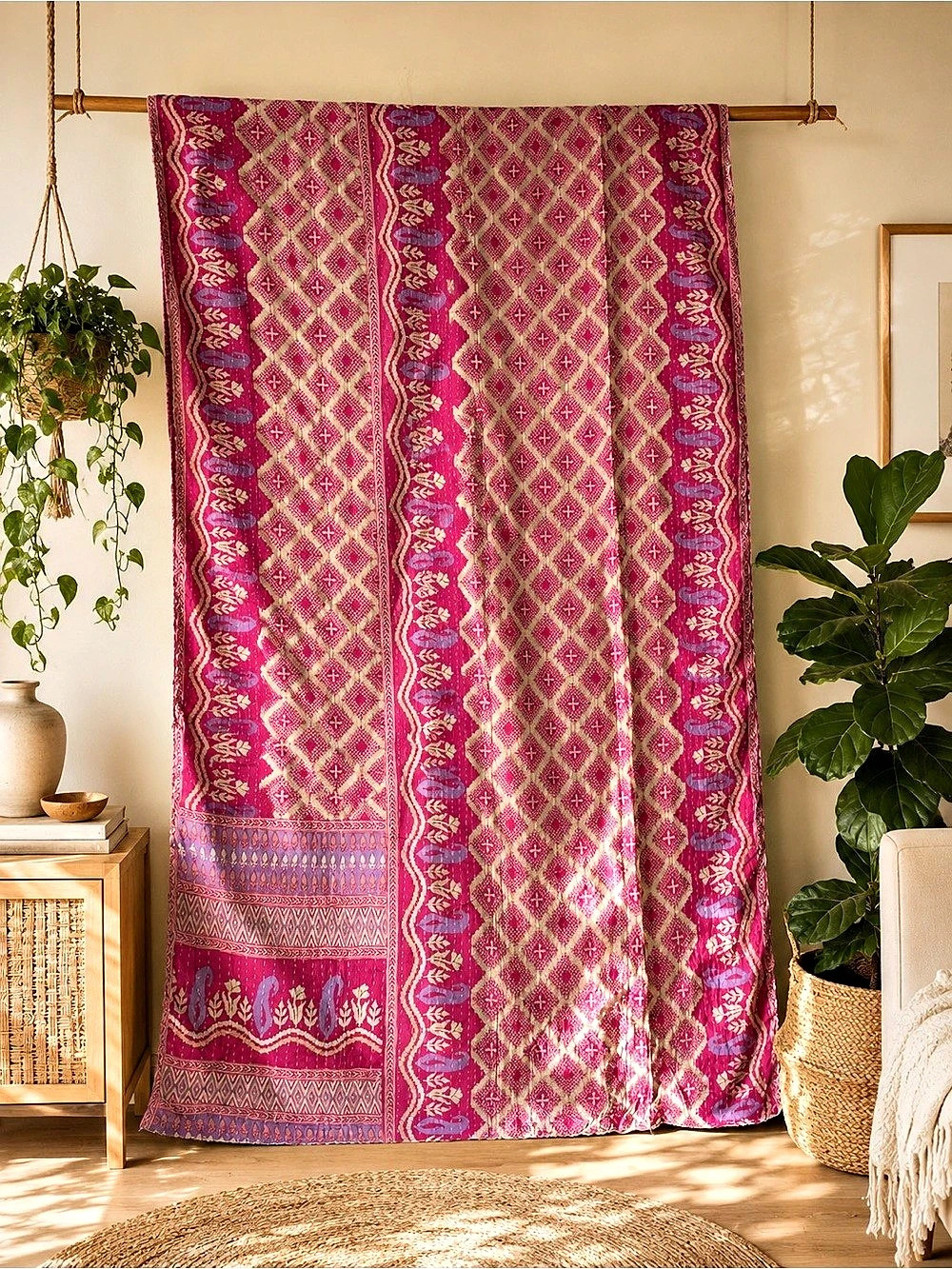 Handmade Reversible Indian Vintage Twin Kantha Quilt